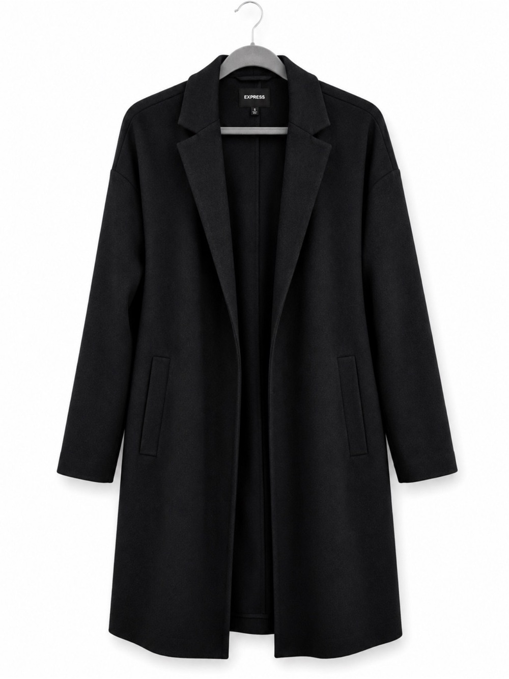 Express Black Open-Front Long Trench Coat